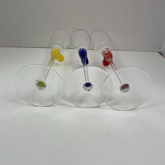 Set of 3 Murano Art Glass Cobalt Snail Escargot Crystal Champagne Flutes - Picture 8 of 9